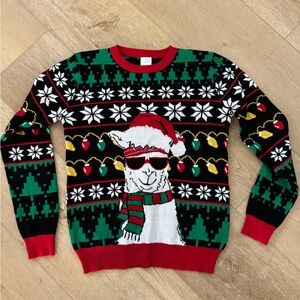 Youth Festive llama Christmas Sweater - Red, Green, Black